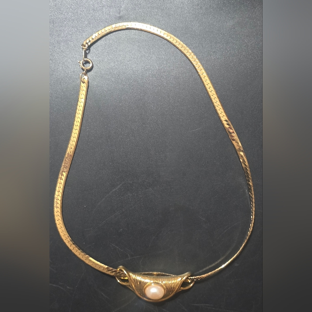 Gold Necklace with Pearl Accent
